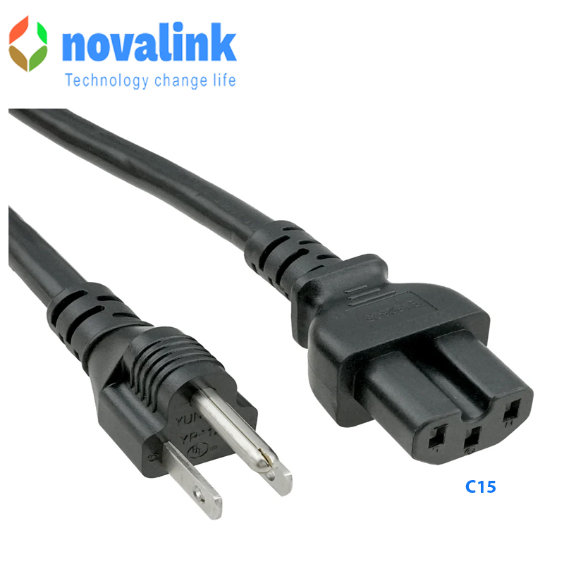 Dây nguồn 3 chân chuẩn C15 dài 2m lõi 3*1.31mm hãng novalink mã NV-53002A công xuất 13A